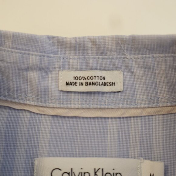 Calvin Klein Blue Plaid Double Pocket Front Button Down Medium Cotton Long Sleev - Picture 11 of 13